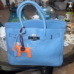 Elegant Blue Tote with Orange Accent